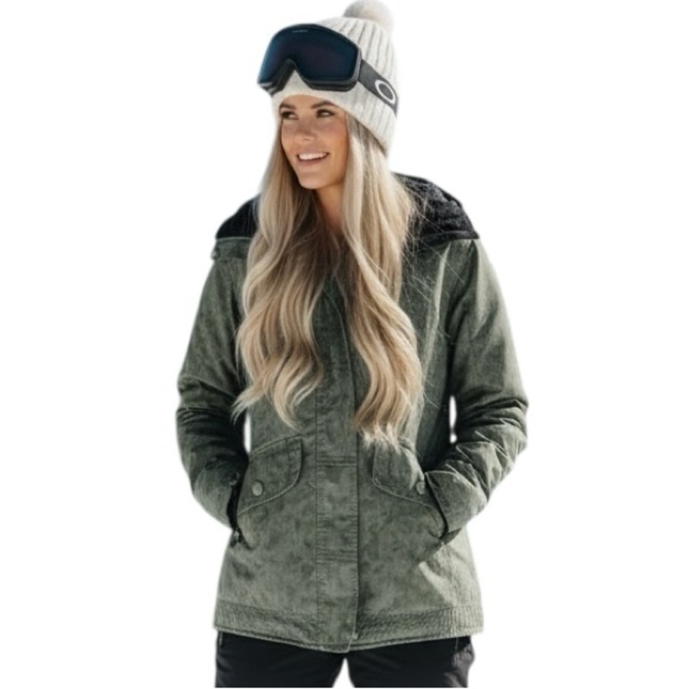 Obermeyer 4 Army Green Floral Isla Jacket Ski Coat Winter Parka